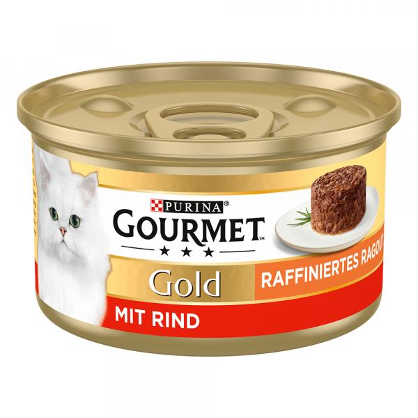 38 + 10 gratis! Gourmet Gold, mokra karma dla kota, 48 x 85 g - Ragout, w sosie, wołowina