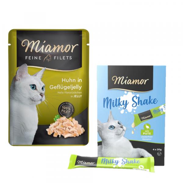 Miamor: Feine Filets w saszetkach, 24 x 100 g + Milky Shake, indyk 4 x 20 g gratis! - Kurczak z galaretką drobiową