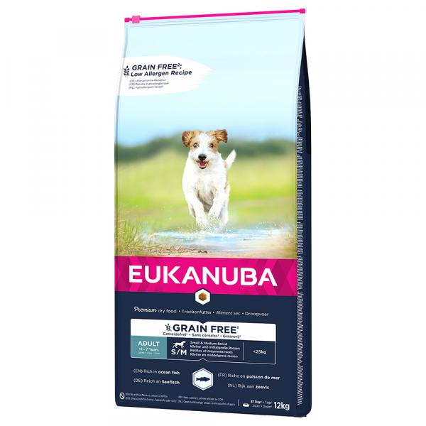 15% taniej! Eukanuba Grain Free, karma sucha dla psa, 12 kg - Adult Small/Medium Breed, ryby oceaniczne