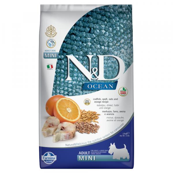 Farmina N&D Ocean Healthy Grains Adult Mini, dorsz z pomarańczą - Opakowanie ekonomiczne: 3 x 2,5 kg