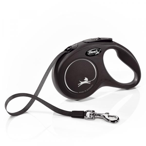 Flexi Classic smycz taśmowa dla psa, czarna, 5 m - Rozmiar S: do 15 kg