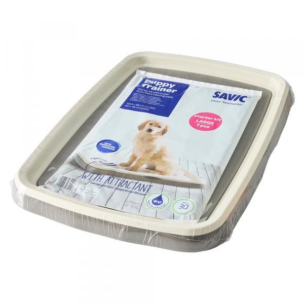 Savic Puppy Trainer Starter Set, kuweta dla psa i wkładki - L, kuweta i 7 podkładek