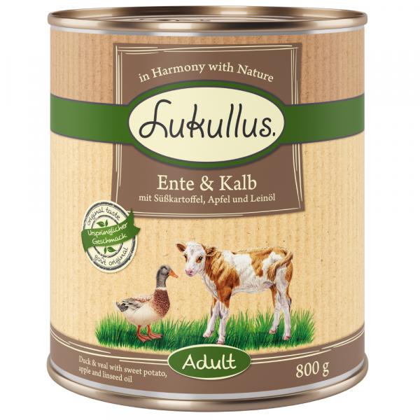 Lukullus Naturkost Adult, 6 x 800 g - Kaczka i cielęcina (bez zbóż)