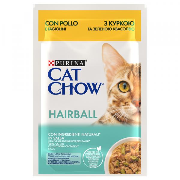 22 + 4 gratis! PURINA Cat Chow, mokra karma, 26 x 85 g - Hairball, kurczak i zielona fasolka