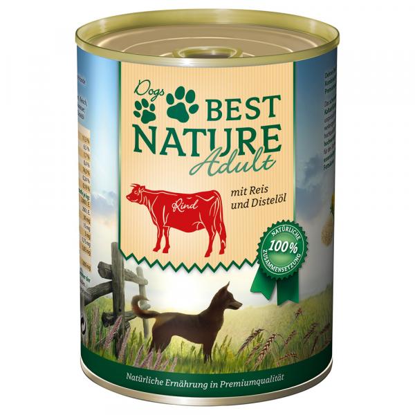 Best Nature Dog Adult 12 x 400 g - Wołowina, ryż i olej z krokosza barwierskiego