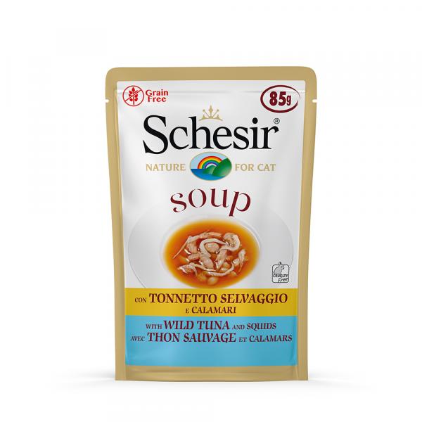 Megapakiet Schesir Cat Soup, 12 x 85 g - Dziki tuńczyk z sepią