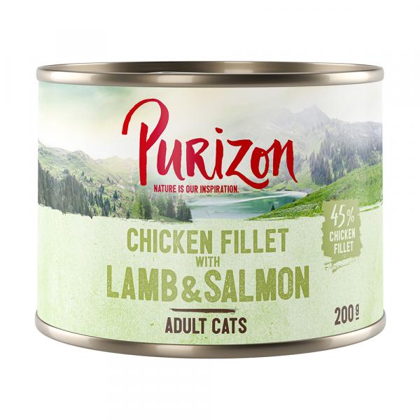 Purizon Adult, 24 x 200 g, bez zbóż - Filet z kurczaka z łososiem i jagnięciną