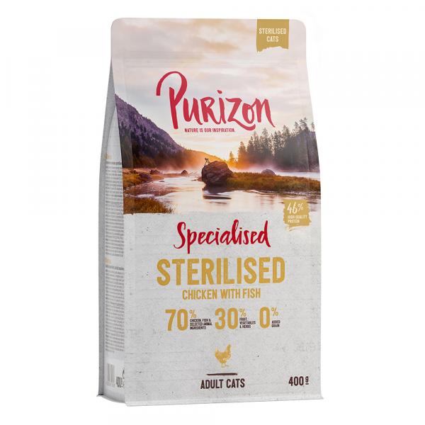 Purizon karmy suche dla kota w opakowaniach próbnych - Sterilised, kurczak i ryba, 400 g