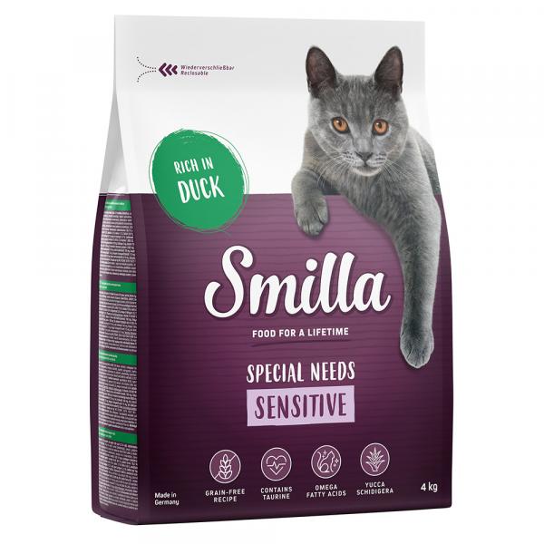 3 + 1 kg gratis! Smilla, karma sucha, 4 kg - Adult Sensitive, bez zbóż, kaczka