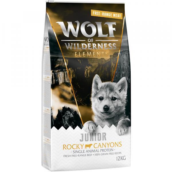 Dwupak Wolf of Wilderness „Elements”, 2 x 12 kg - Junior Rocky Canyons, wołowina z wolnego wybiegu