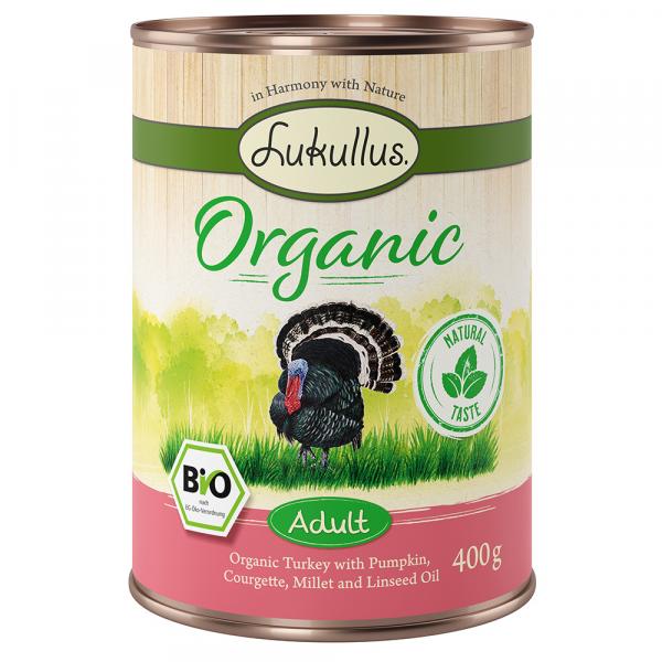 Lukullus Organic Adult, indyk z cukinią (bez glutenu) - 6 x 400 g