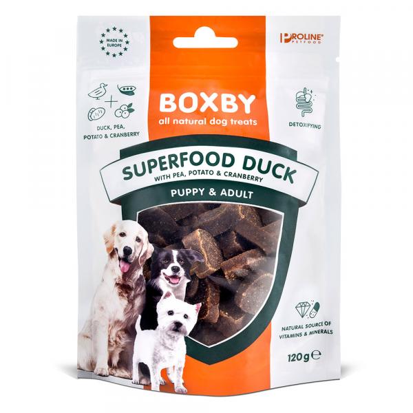 20% taniej! Boxby, przysmaki dla psów, różne rodzaje - Superfood Snacks z kaczką, groszkiem i żurawiną, 120 g