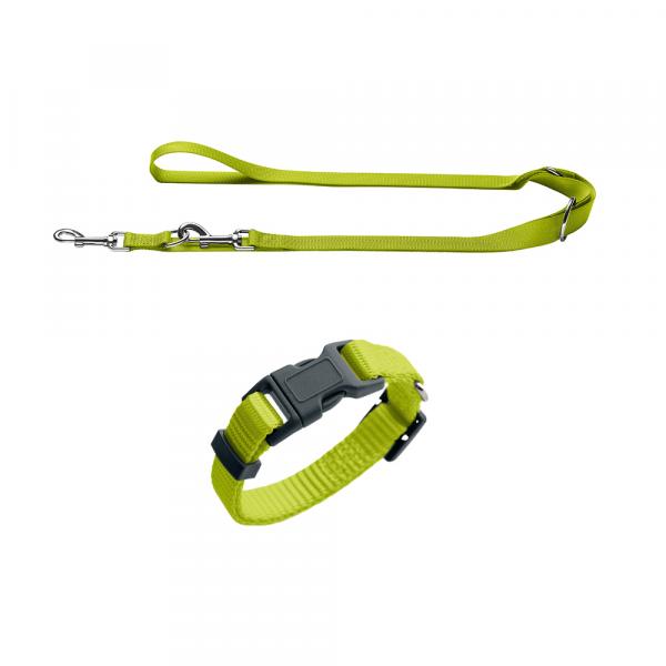 HUNTER regulowana smycz London, limonka - Zestaw: obroża London S Lime + smycz London Lime