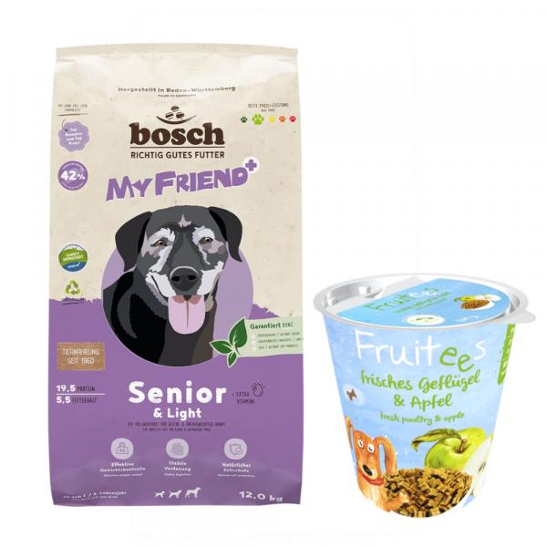 12 kg My Friend+ Dog, karma sucha + bosch Fruitees (półwilgotne), przysmak, 200 g gratis! - Senior & Light