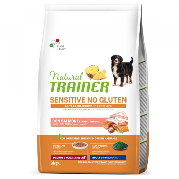 Natural Trainer Sensitive No Gluten Adult Medium/Maxi, łosoś - 3 kg