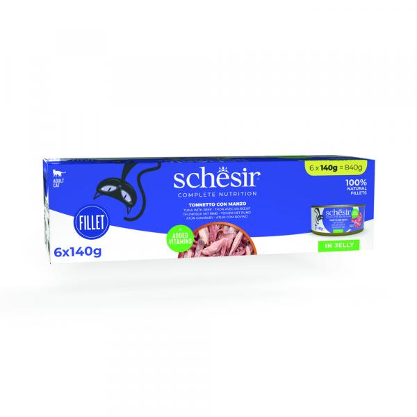 Schesir Complete Nutrition, filet w galarecie, 6 x 140 g - Tuńczyk z wołowiną