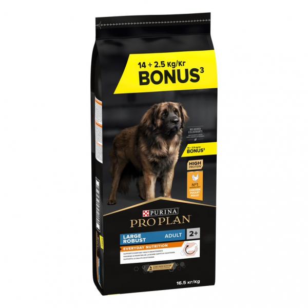 14 + 2,5 kg / 12 + 2 kg gratis! PURINA PRO PLAN, karma sucha dla psa, 16,5 kg / 14 kg - Large Robust Adult Everyday Nutrition, kurczak i ryż, 14 kg + 2,5 kg