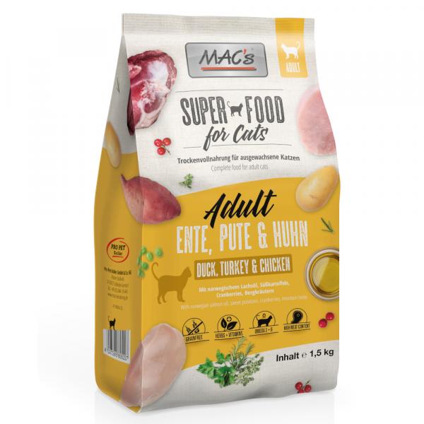 MAC's Superfood for Cats Adult, kaczka, indyk, kurczak - 2 x 1,5 kg