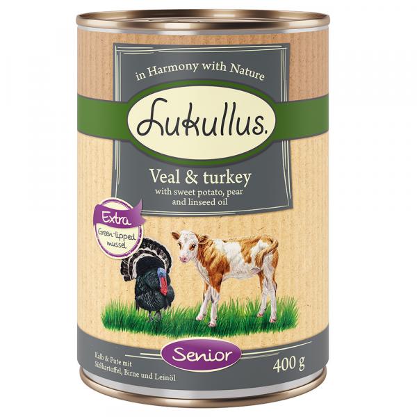 Lukullus Naturkost Senior, 6 x 400 g - Indyk i cielęcina