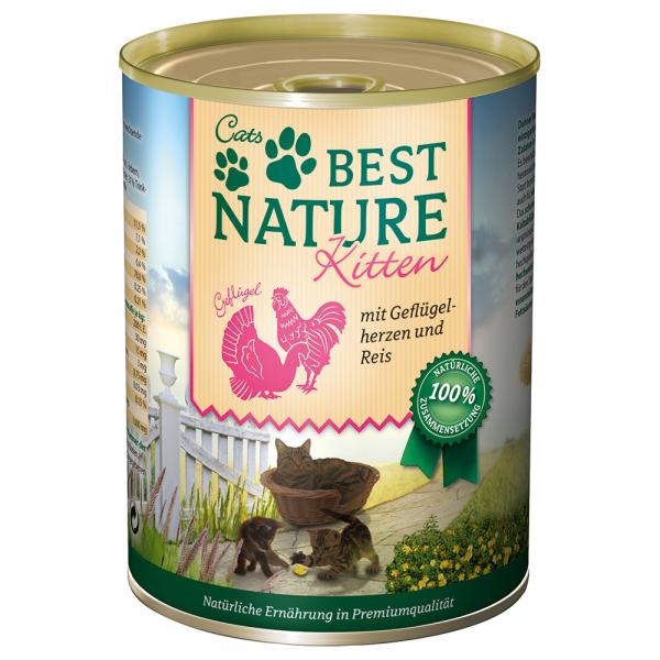 Best Nature Kitten, 6 x 400 g - Serca drobiowe i ryż