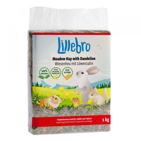 Lillebro siano łąkowe z jabłkiem, mniszkiem lekarskim lub marchewką - Siano łąkowe z mniszkiem lekarskim, 3 x 1 kg