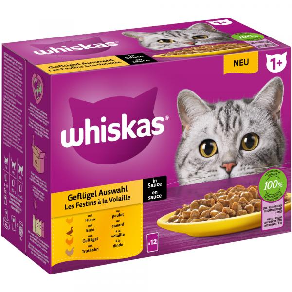 Whiskas 1+ Adult, saszetki, 12 x 85 g - Wybór dań drobiowych w sosie