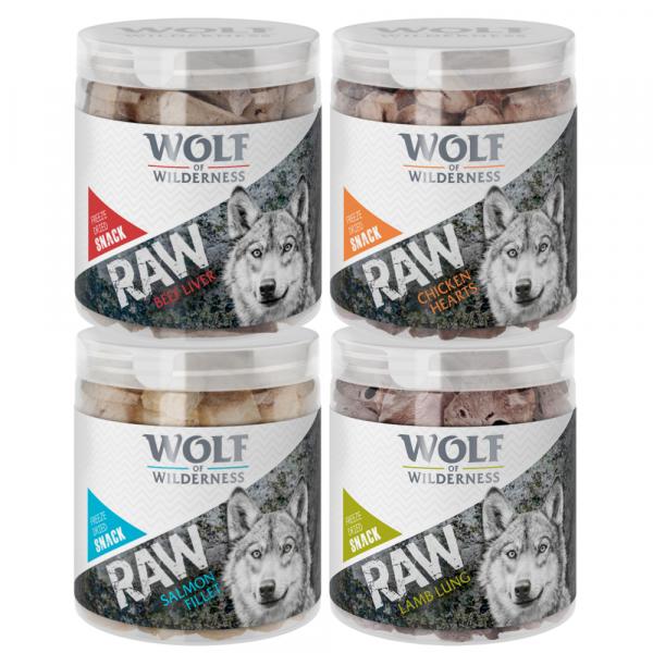 Korzystny pakiet Wolf of Wilderness - RAW liofilizowane przysmaki premium - Pakiet mieszany, 4 smaki (300 g)