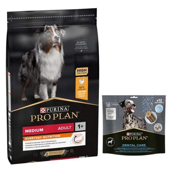 PURINA PRO PLAN: karma sucha + Dental Care dla dużych psów, 426 g (12 sztuk) gratis! - Medium Adult Everyday Nutrition, kurczak i ryż, 7 kg