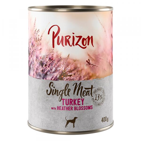 5 + 1 gratis! Purizon, karma mokra dla psa, 6 x 400 g / 6 x 800 g - Single Meat, indyk z kwiatami wrzosu, 6 x 400 g