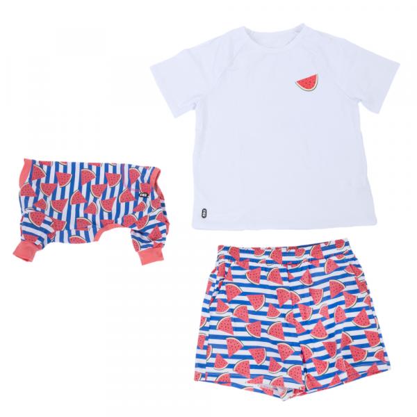 TIAKI Pet & Parent piżama w stylu partnerskim, arbuzy - Piżama dla psich rodziców, M + koszulka dla psa, dł. grzbietu 30 cm