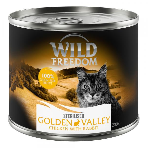 5 + 1 gratis! Wild Freedom, mokra karma dla kota, 6 x 200 g - Golden Valley Sterilised - królik i kurczak