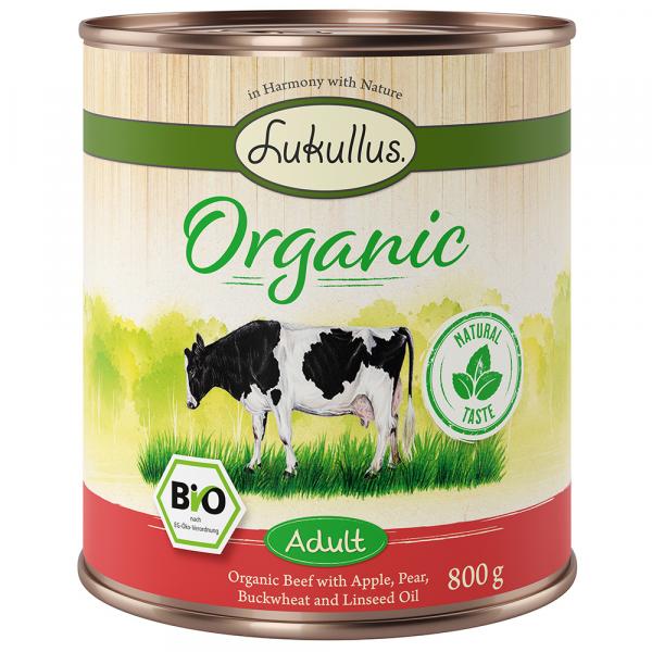 Korzystny pakiet Lukullus Organic Adult, 12 x 800 g - Wołowina z jabłkiem (bez glutenu)