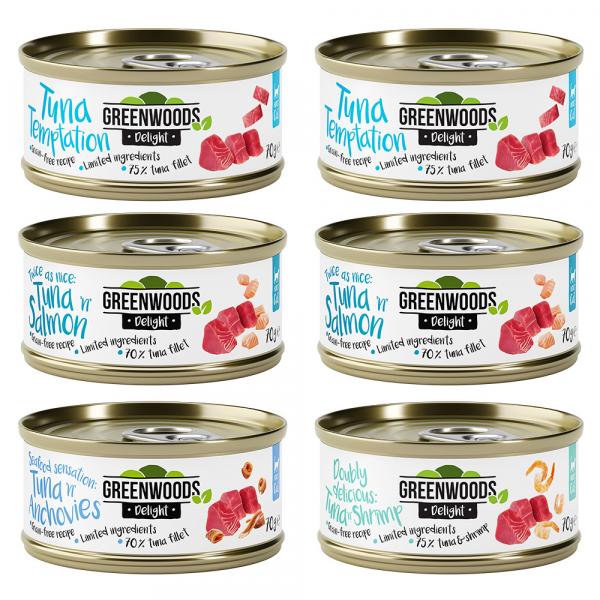 Greenwoods Delight, pakiet mieszany z tuńczykiem, 6 x 70 g - Pakiet mieszany: 4 smaki