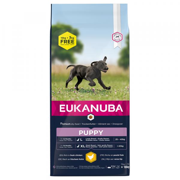 15 + 3 kg gratis! Eukanuba, karma sucha dla psa, 18 kg - Puppy Large Breed, kurczak