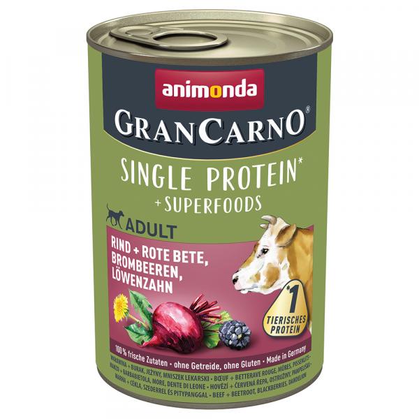 Megapakiet animonda GranCarno Adult Superfoods, 24 x 400 g - Wołowina, burak, jeżyna, mniszek lekarski