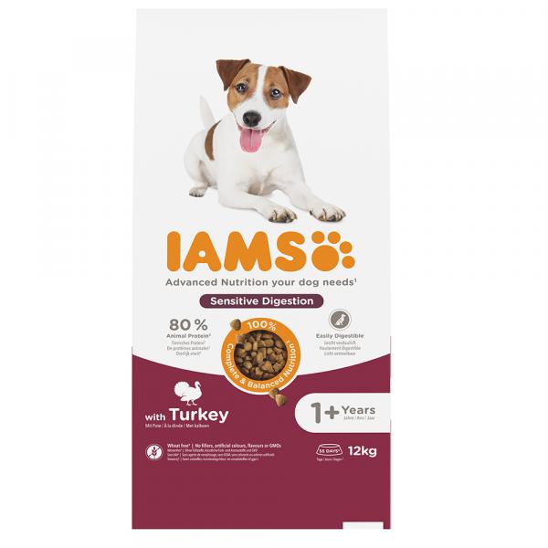10 + 2 kg gratis! IAMS Advanced Nutrition, karma sucha dla psa, 12 kg - Sensitive Digestion, indyk