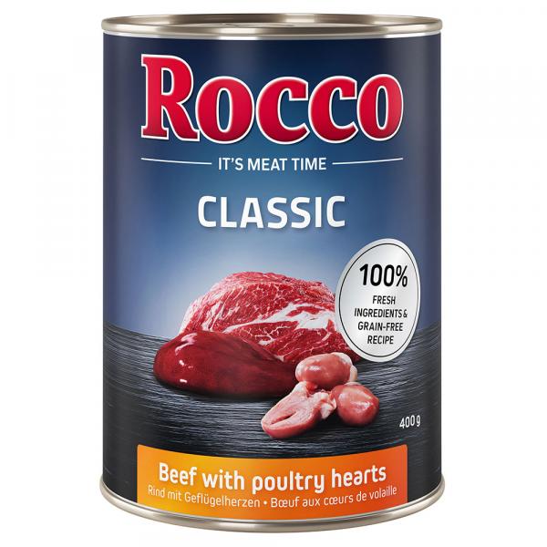 10 + 2 gratis! Rocco Classic, 12 x 400 g - Wołowina i serca drobiowe