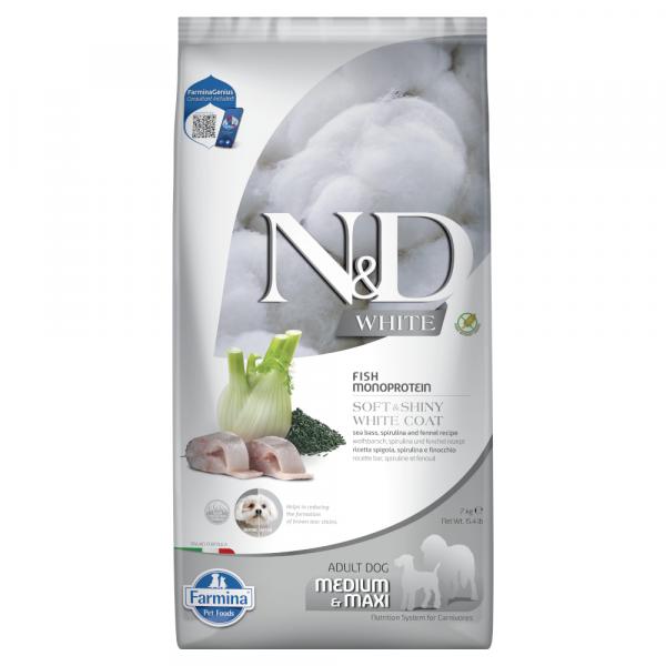 Farmina N&D Dog Adult Medium/Maxi White labraks, koper włoski i spirulina - 7 kg