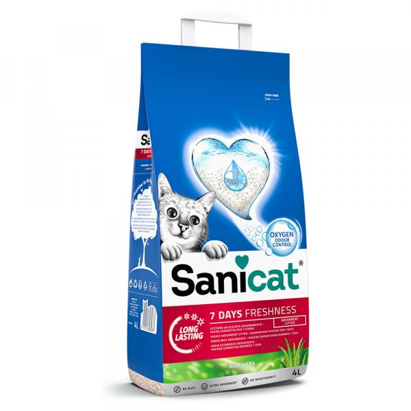 Sanicat 7 Days Aloe Vera, żwirek niezbrylający się - 3 x 4 l