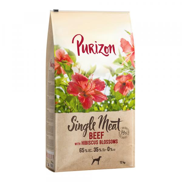 10 + 2 kg gratis! Purizon, karma sucha dla psa, różne rodzaje, 12 kg - Single Meat, wołowina z kwiatami hibiskusa