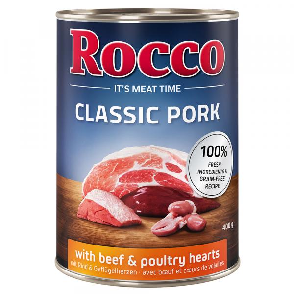 Megapakiet Rocco Classic Pork, 24 x 400 g - Wołowina i serca drobiowe