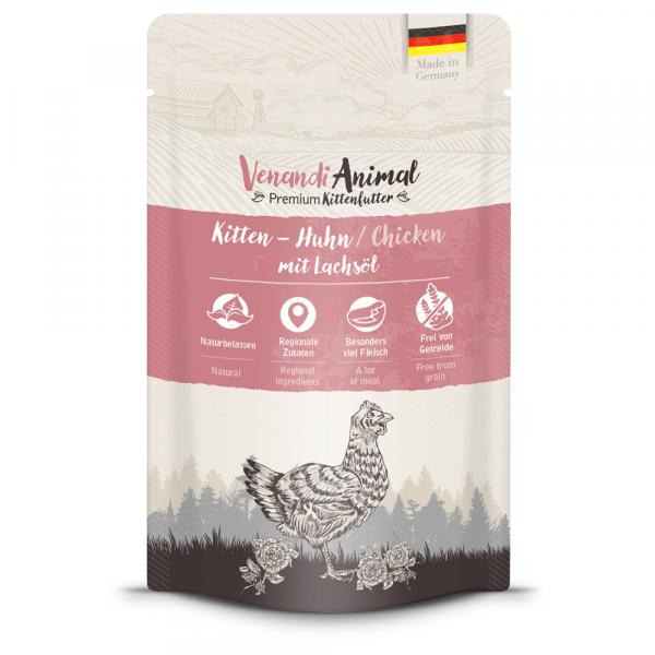 Venandi Animal Kitten, 12 x 125 g - Kurczak z olejem z łososia