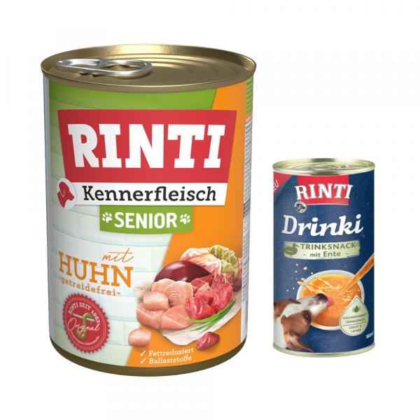 RINTI: 6 x 400 g karma mokra + Drinki, kaczka, 185 ml gratis! - Senior, kurczak