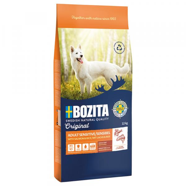 10 + 2 kg gratis! Bozita Original, karma sucha dla psa, 12 kg - Adult Sensitive, łosoś i ryż - bez pszenicy