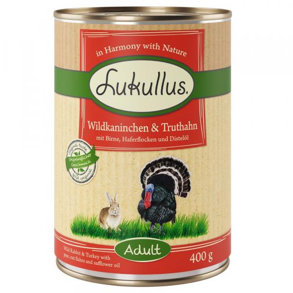 Lukullus Naturkost Adult, 6 x 400 g - Dziki królik i indyk