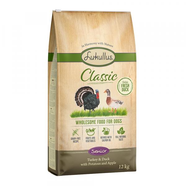 10 + 2 kg gratis! Lukullus, karma sucha (bez zbóż), 12 kg - Classic Senior, indyk i kaczka