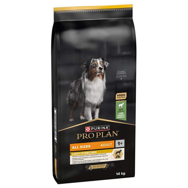 10 kg / 12 kg + 2 kg gratis! PURINA PRO PLAN, karma sucha dla psa, 12 kg / 14 kg - All sizes Adult Light Sterilised, jagnięcina, 14 kg