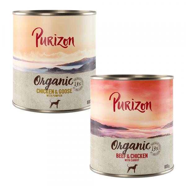 Purizon Organic, 6 x 800 g - Pakiet mieszany I: 3x biokurczak i biogęś, 3x biowołowina i biokurczak