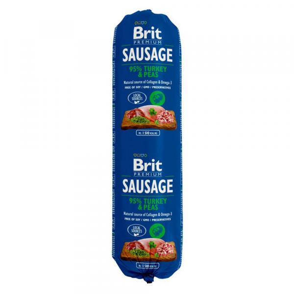 Brit Premium Sausage, 12 x 800 g - Indyk z groszkiem