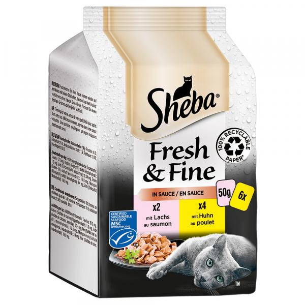 Sheba Fresh & Fine, 6 x 50 g - Łosoś i kurczak w sosie